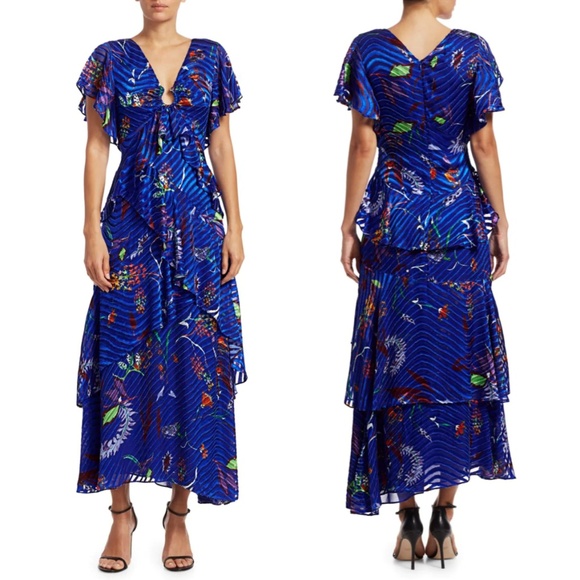 Janelle Printed Tiered Stretch-Silk Maxi Dress NWT - Picture 2 of 8